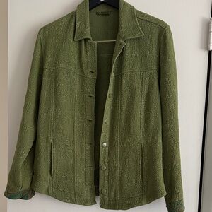 Tianello Olive Green Textured Button-Down Shirt Jacket